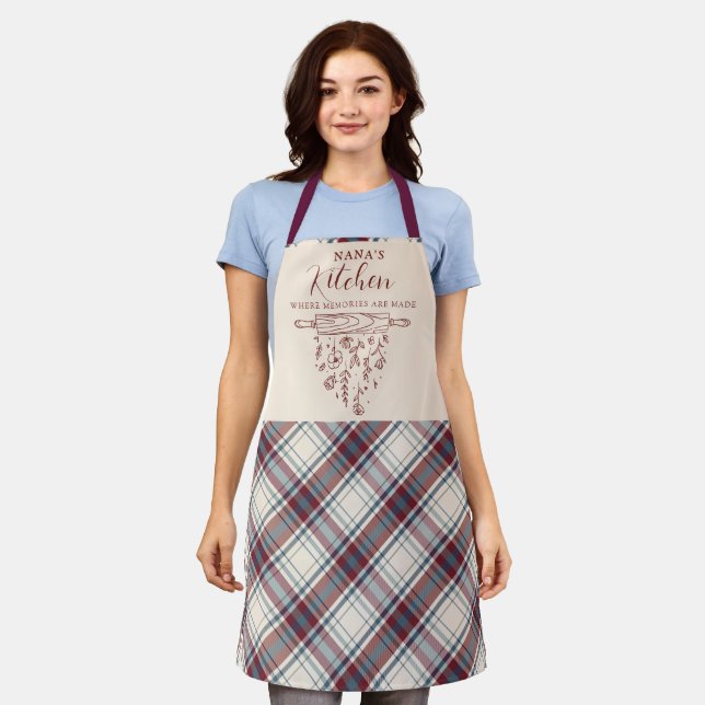 Elegant Wine Red Beige Tartan Karierte Küche Nana Schürze (Getragen)