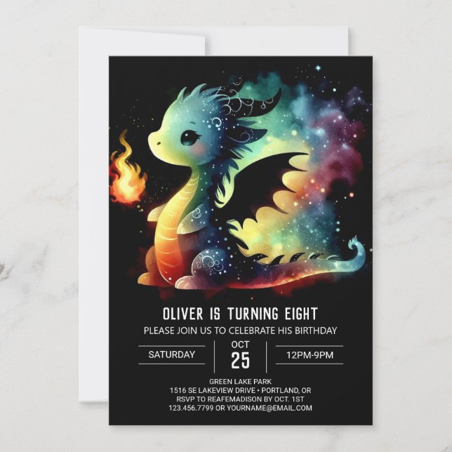 Elegant Winged Dragon Birthday Einladung (Vorderseite)