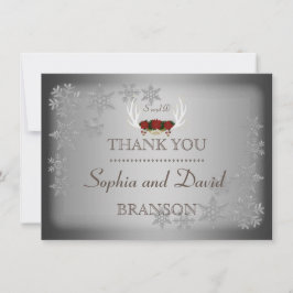 Elegant Winter Antlers Gray Wedding DANK Dankeskarte