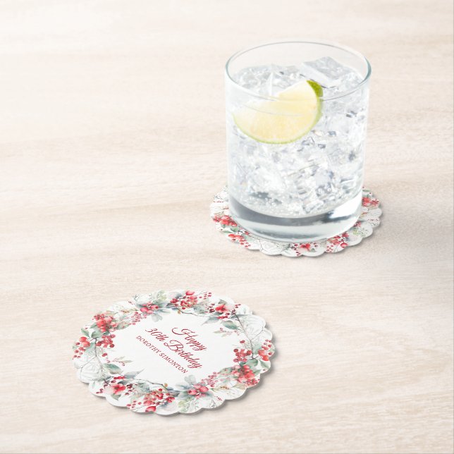 Elegant Winter Berry Botanical 30. Geburtstag Untersetzer (Vor Ort)