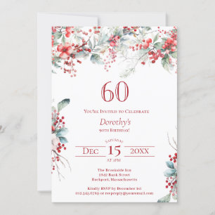 Elegant Winter Berry Botanical 60. Geburtstag Einladung