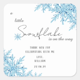 Elegant Winter Blue Little Snowflake Baby Dusche Quadratischer Aufkleber