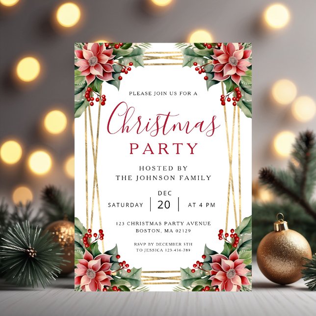 Elegant Winter Botanical Christmas Party  Einladung (Elegant Winter Botanical Christmas Party Invitation)