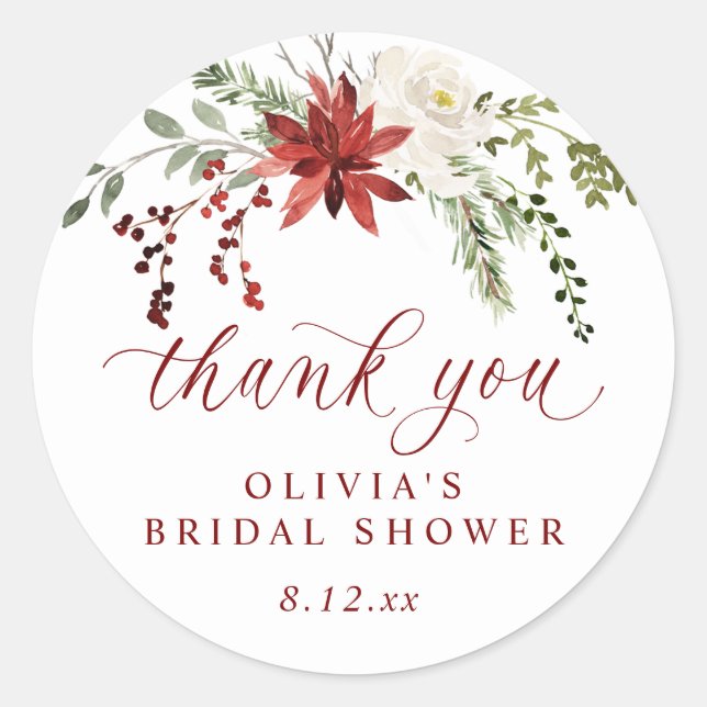 Elegant Winter Bridal Shower Thank You Runder Aufkleber (Vorderseite)