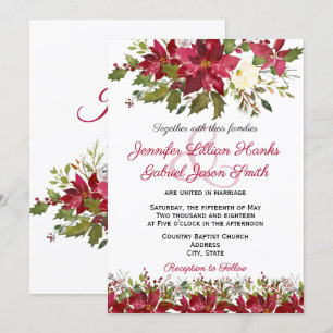 Elegant Winter Burgund Poinsettia Hochzeit Einladung