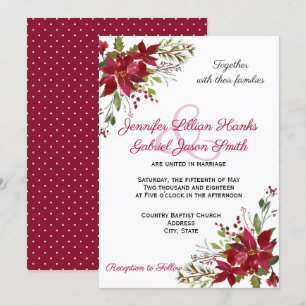 Elegant Winter Burgundy Poinsettia Floral Wedding Einladung