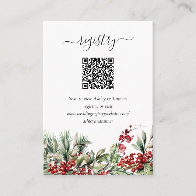 Elegant Winter Christmas Wedding Registry QR Code Begleitkarte (Vorderseite)