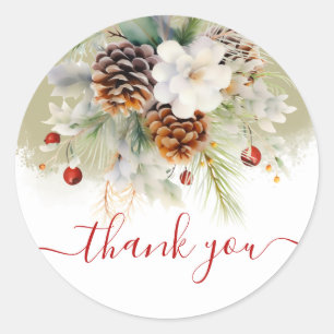 Elegant Winter Evergreen Baby Shower Vielen Dank Runder Aufkleber