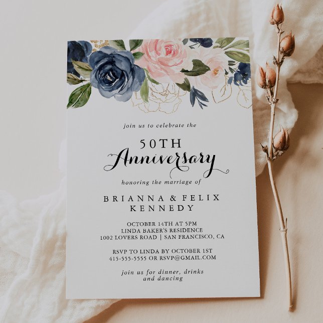 Elegant Winter Floral 50. Hochzeitstag Einladung (Von Creator hochgeladen)