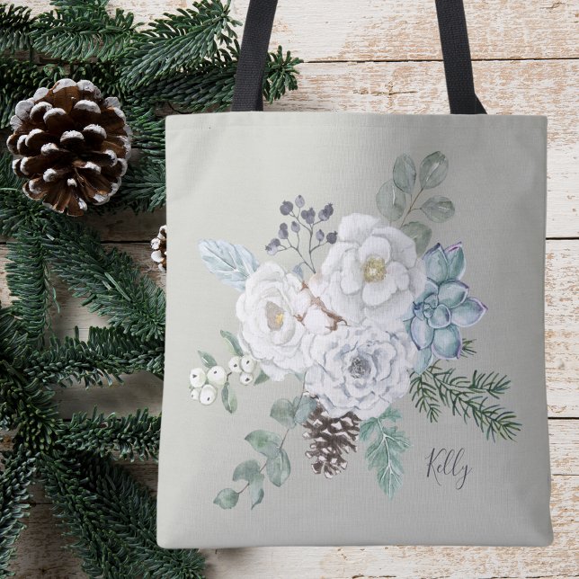 Elegant Winter Floral Botanical Bouquet Bridesmaid Tasche (Von Creator hochgeladen)