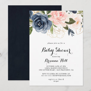 Elegant Winter Floral Calligraphy Baby Shower Einladung