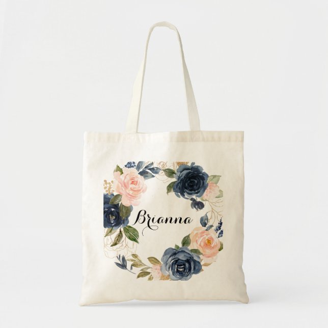 Elegant Winter Floral Calligraphy Bridesmaid Tragetasche (Vorne)