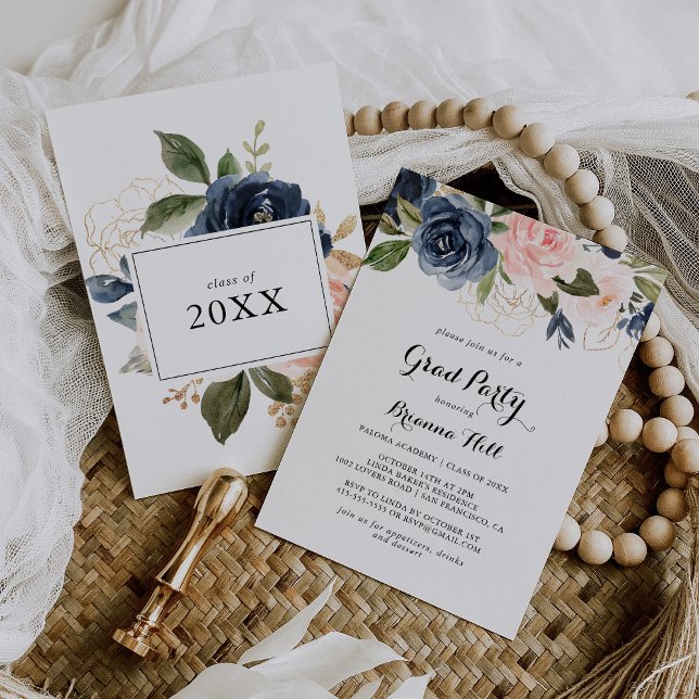 Elegant Winter Floral Calligraphy Grad Party Einladung (Von Creator hochgeladen)