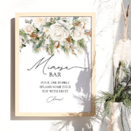 Elegant Winter Floral Greenery Mimosa Bar Poster