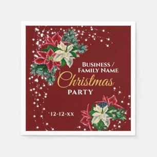 Elegant Winter Floral Poinsettia Party Red Serviette