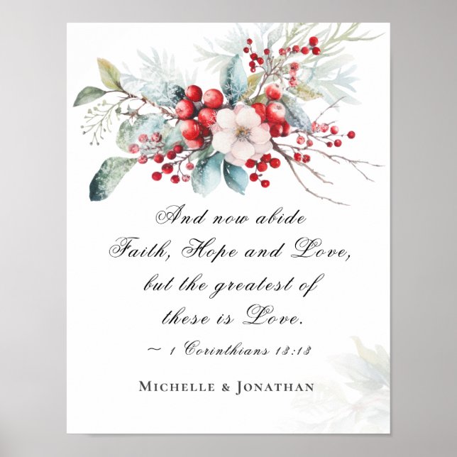 Elegant Winter Floral Wedding Scripture Christlich Poster (Vorne)
