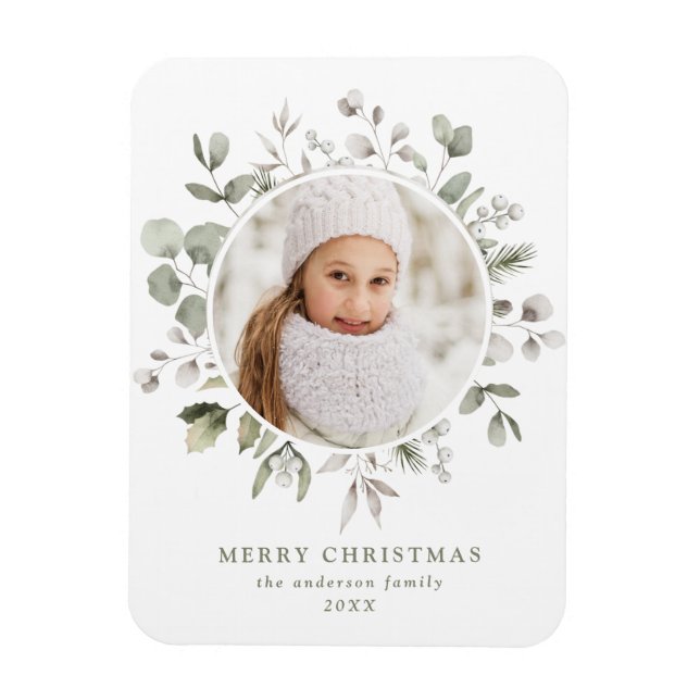 Elegant Winter Foliage and Snowberries Photo Magnet (Vertikal)