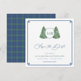 Elegant Winter Forest Wedding Monogram Tartan Save The Date