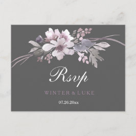 Elegant Winter Gray Floral Wedding RSVP Einladungspostkarte