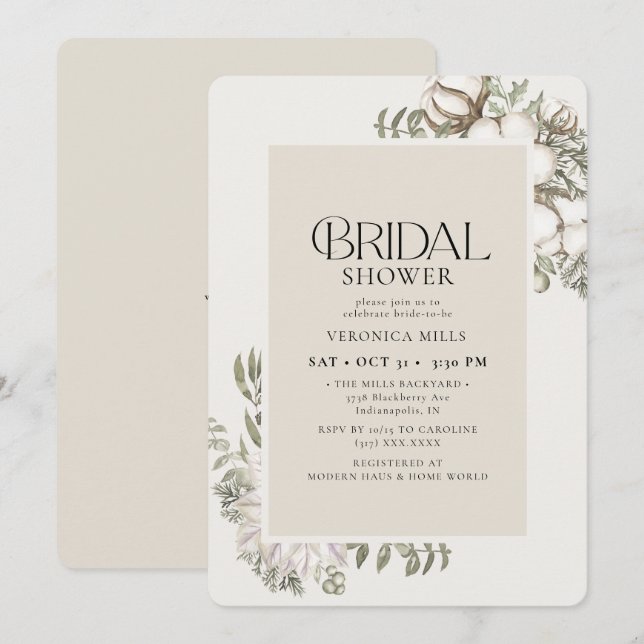 Elegant Winter Greenery Floral Ivory Brautparty Einladung (Vorne/Hinten)