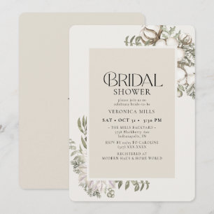Elegant Winter Greenery Floral Ivory Brautparty Einladung