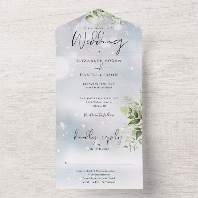 Elegant Winter Greenery Floral Wedding All In One Einladung (Innen Boden)