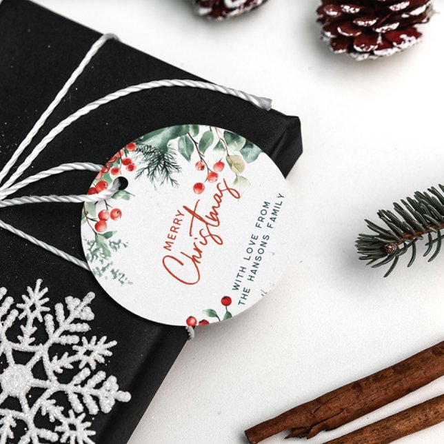 Elegant Winter Greenery Frohe Weihnachten Geschenkanhänger (Von Creator hochgeladen)