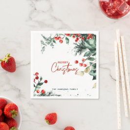 Elegant Winter Greenery Frohe Weihnachten Serviette
