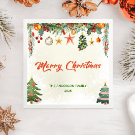 Elegant Winter Greenery Merry Christmas Napkins Serviette