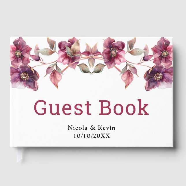 Elegant Winter Hellebore Floral Burgundy Wedding Gästebuch (Vorderseite)