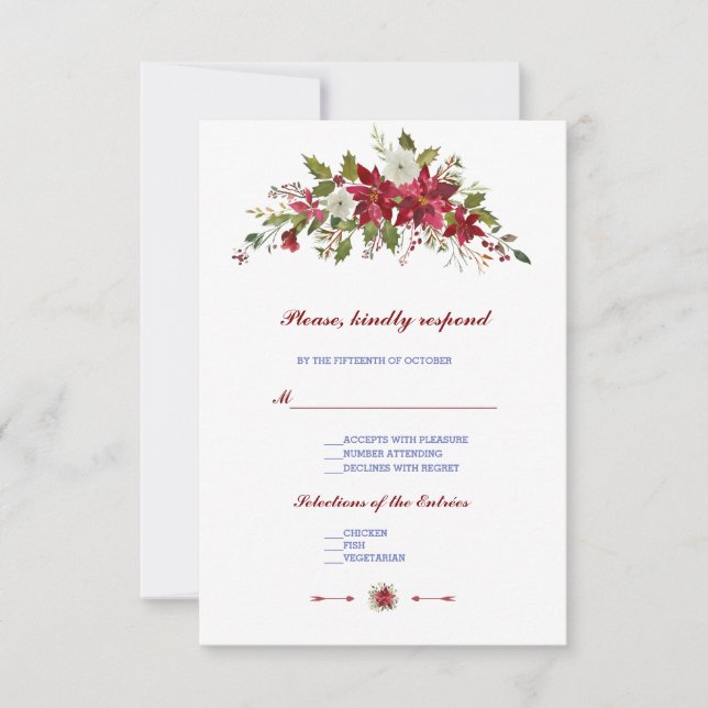 Elegant Winter Holiday Poinsettia Wedding RSVP (Vorderseite)