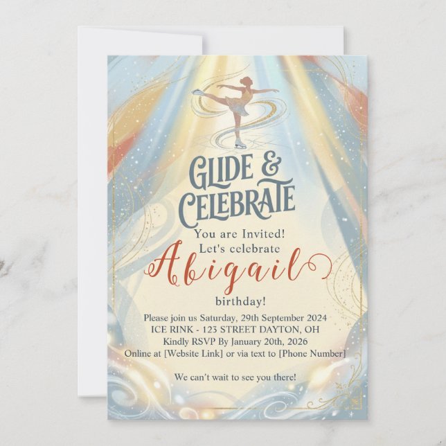 Elegant Winter Ice Skating Birthday Invitation  (Devant)