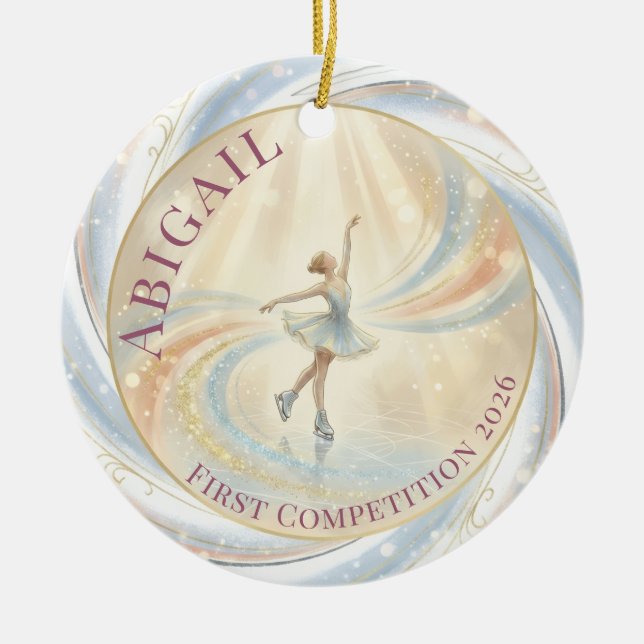 Elegant Winter Ice Skating Birthday  Keramik Ornament (Vorne)