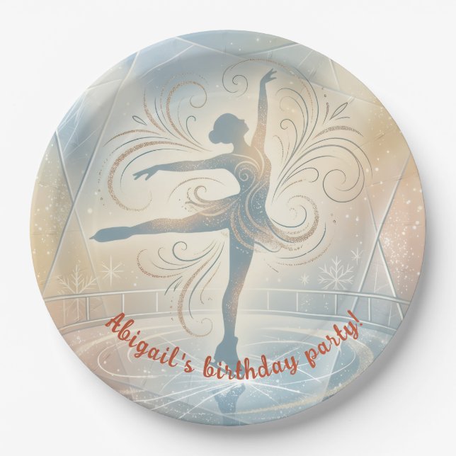 Elegant Winter Ice Skating Birthday  Pappteller (Vorderseite)