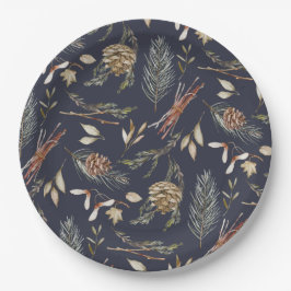 Elegant Winter Paper Plates with Pinecones Pappteller