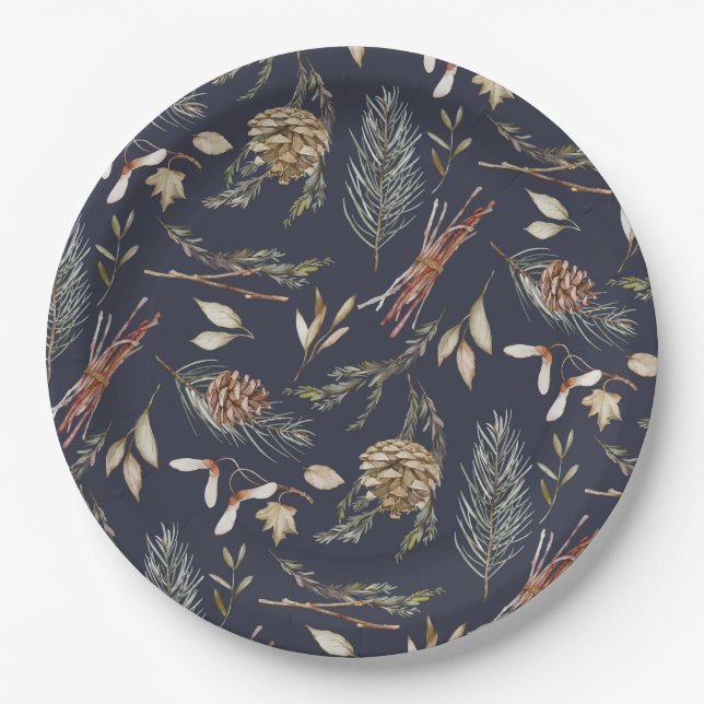 Elegant Winter Paper Plates with Pinecones Pappteller (Vorderseite)