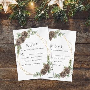 Elegant Winter Pine Cone Grüne Hochzeit RSVP Karte