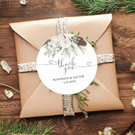 Elegant Winter Pine Wedding Vielen Dank für Ihre U Runder Aufkleber