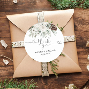 Elegant Winter Pine Wedding Vielen Dank für Ihre U Runder Aufkleber
