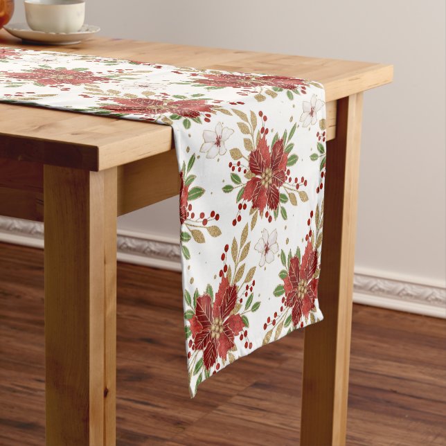 Elegant Winter Poinsettia Floral Pattern Kurzer Tischläufer (Beispiel)