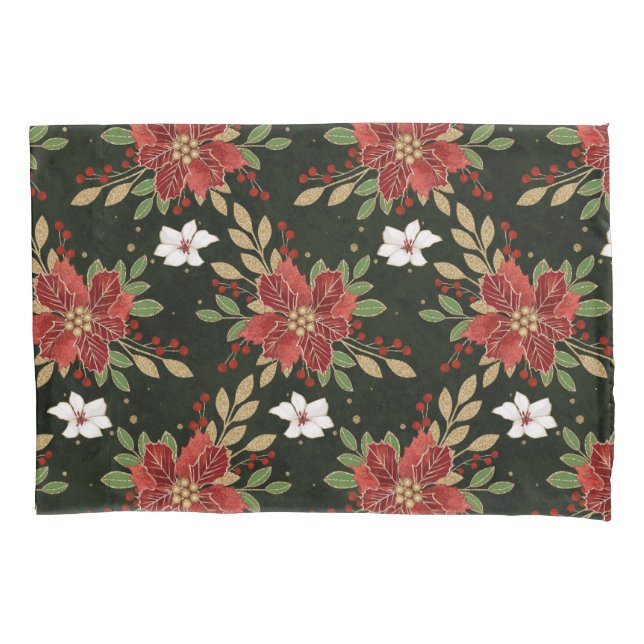 Elegant Winter Poinsettia on Dark Background Kissenbezug (Vorderseite)