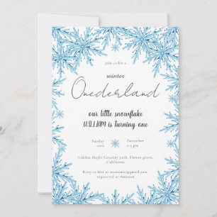 Elegant Winter Snowflake Onederland Erster Geburts Einladung