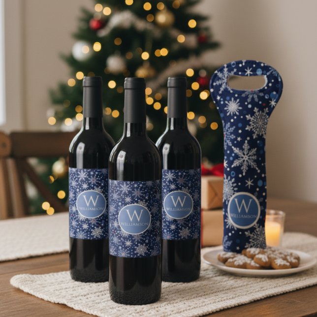 Elegant Winter Snowflake Wine Label Weinetikett (Holiday Wine bottle labels)
