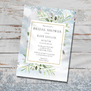 Elegant Winter Snowflakes Greenery Bridal Shower Einladung