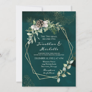 Elegant Winter White on Green Christlich Wedding Einladung