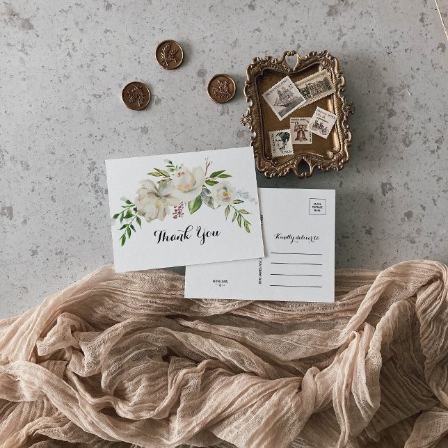 Elegant Winter White Peony Vielen Dank Postkarte (Von Creator hochgeladen)