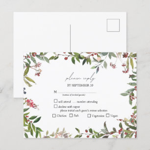 Elegant Winter Wildblume Berry Wedding RSVP Einladungspostkarte