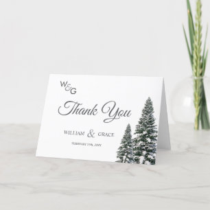 Elegant Winter Wonderland Snowboardfahren Hochzeit Dankeskarte