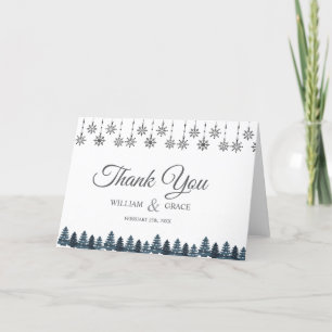 Elegant Winter Wonderland Snowboardfahren Hochzeit Dankeskarte