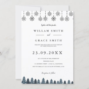 Elegant Winter Wonderland Snowboardfahren Hochzeit Einladung